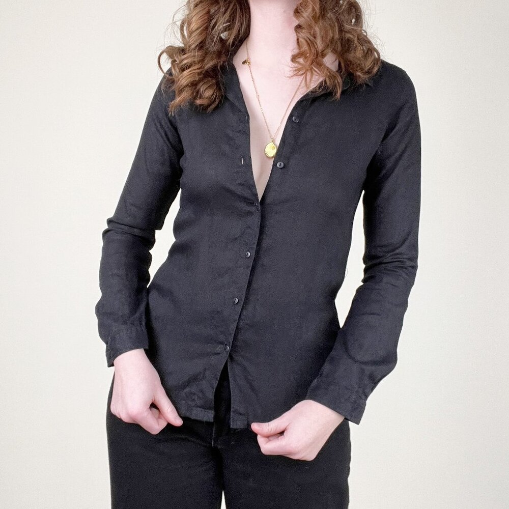 Vintage 100% Linen Button Down Up Shirt Blouse Coastal Old Money Quiet Luxury - Picture 4 of 8